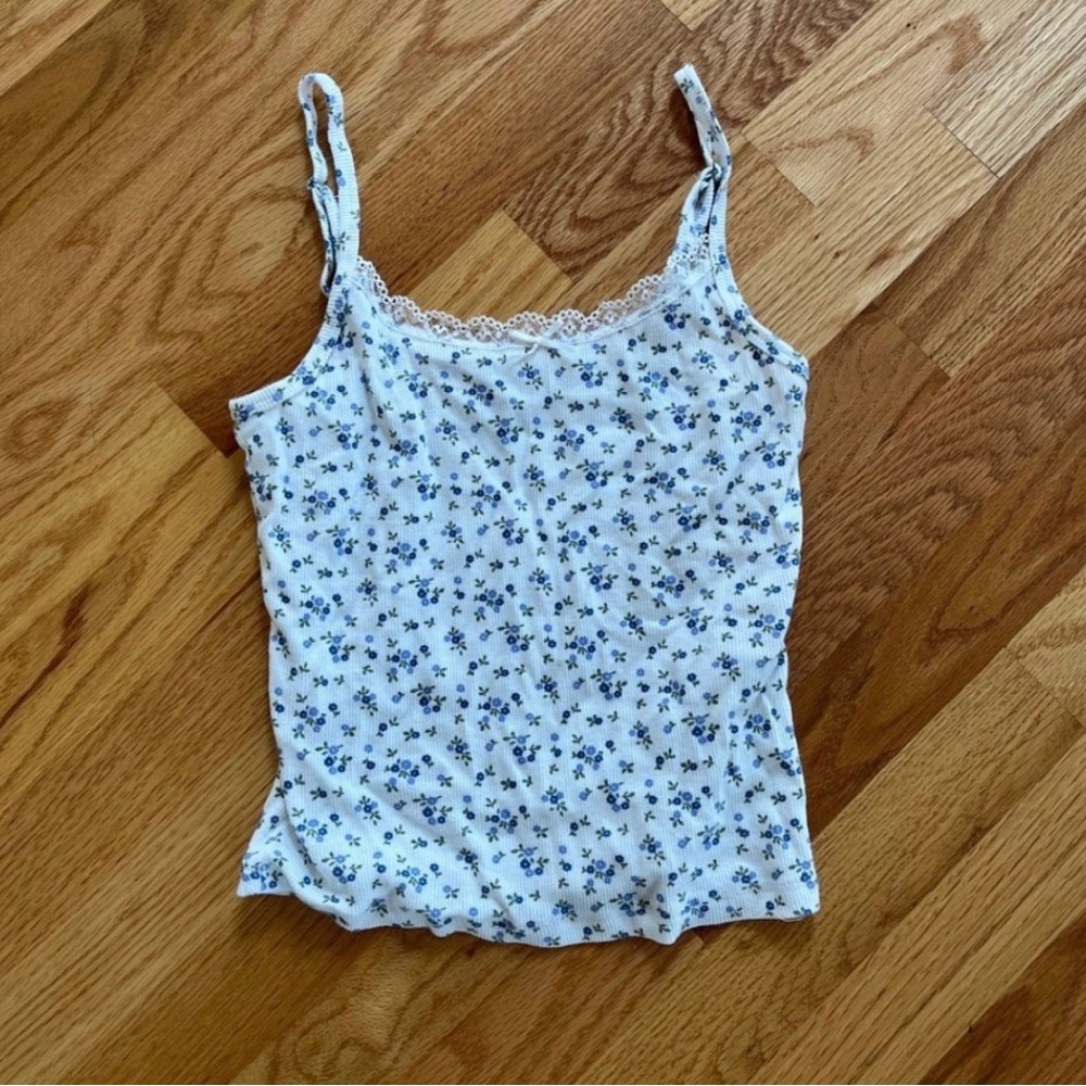 Hollister Blue Floral Cami with Lace Trim
